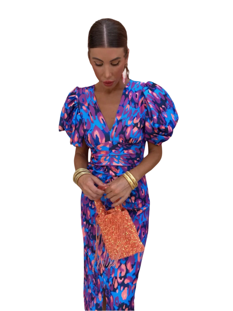 Emmeline - Vibrant Pleated Style Women's Dress with Elegant Sleeves
