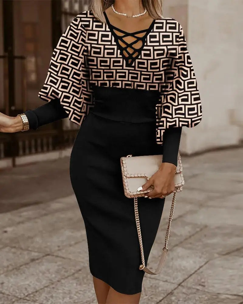 Cassia - Elegant Midi Dress with Lantern Sleeves for Every Occasion