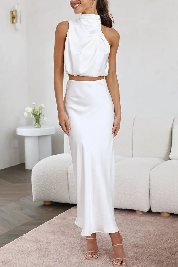 Tasha - Elegant Women's Long Draped Top And Skirt Set