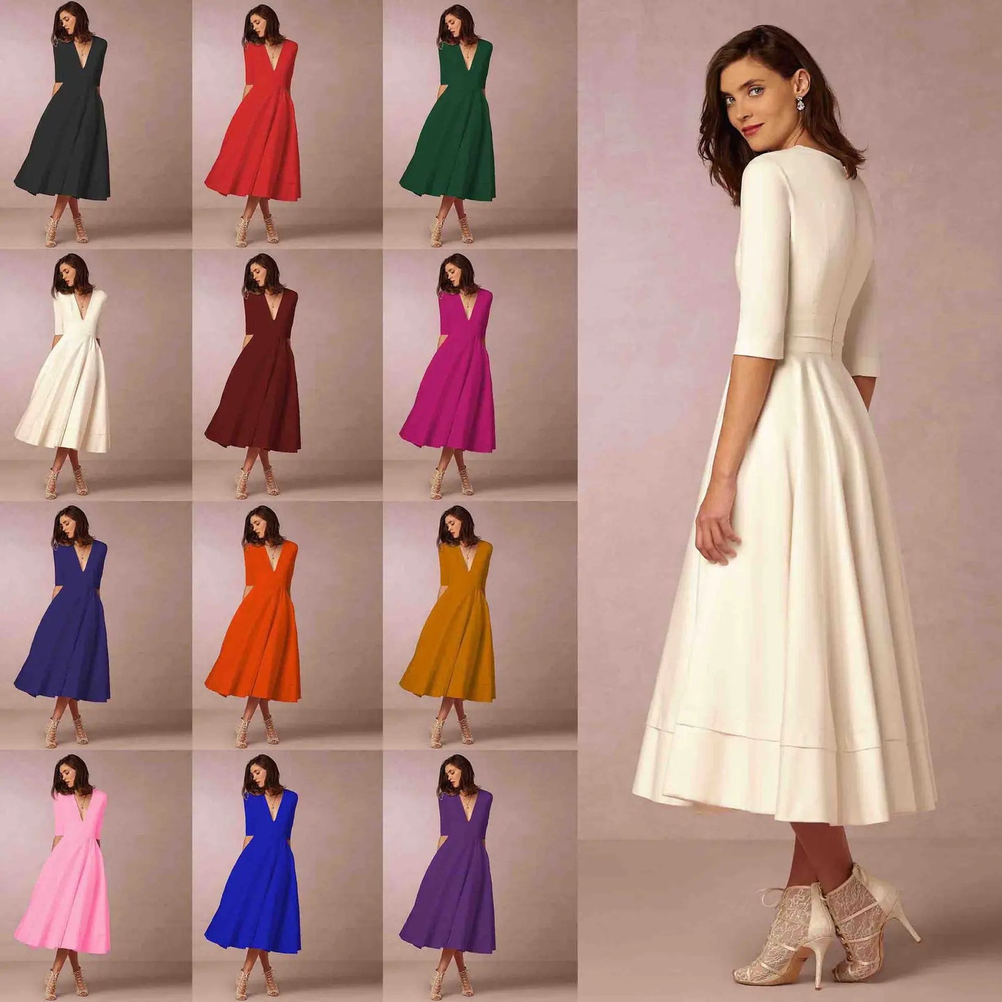 Demelza- Elegant Women's Princess Dress with V-neck and Flared Skirt