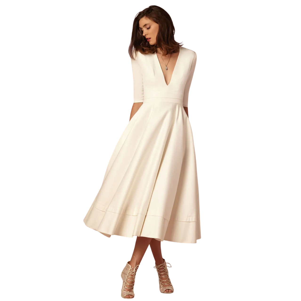 Demelza- Elegant Women's Princess Dress with V-neck and Flared Skirt