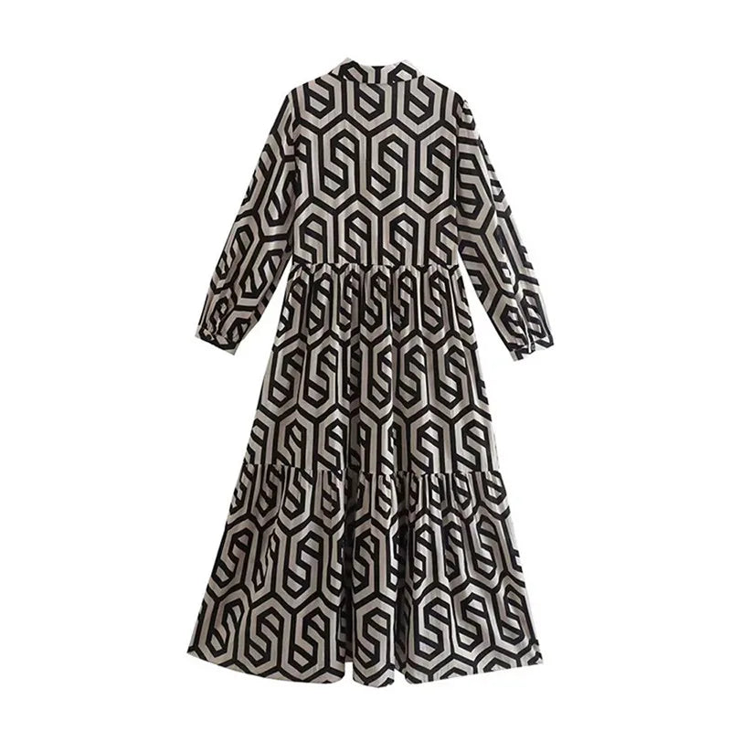 Chloe - Stylish Long-Sleeved Dress with Geometric Pattern