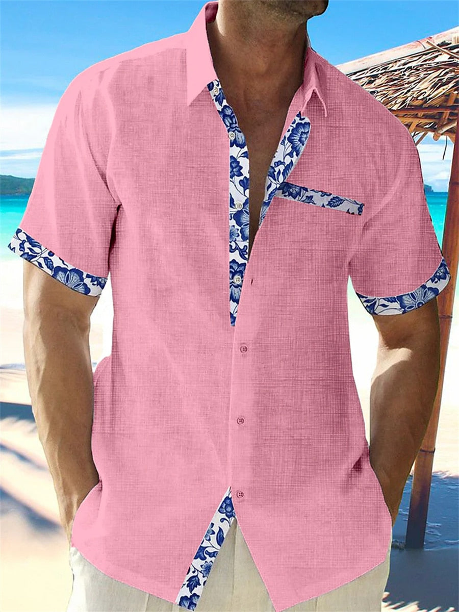 Aidan - Stylish Men's Linen Shirt with Breathable Fabric and Patterned Details