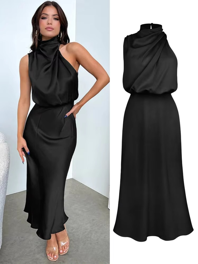 Marcy - Satin Halter Midi Cocktail Dress For Women