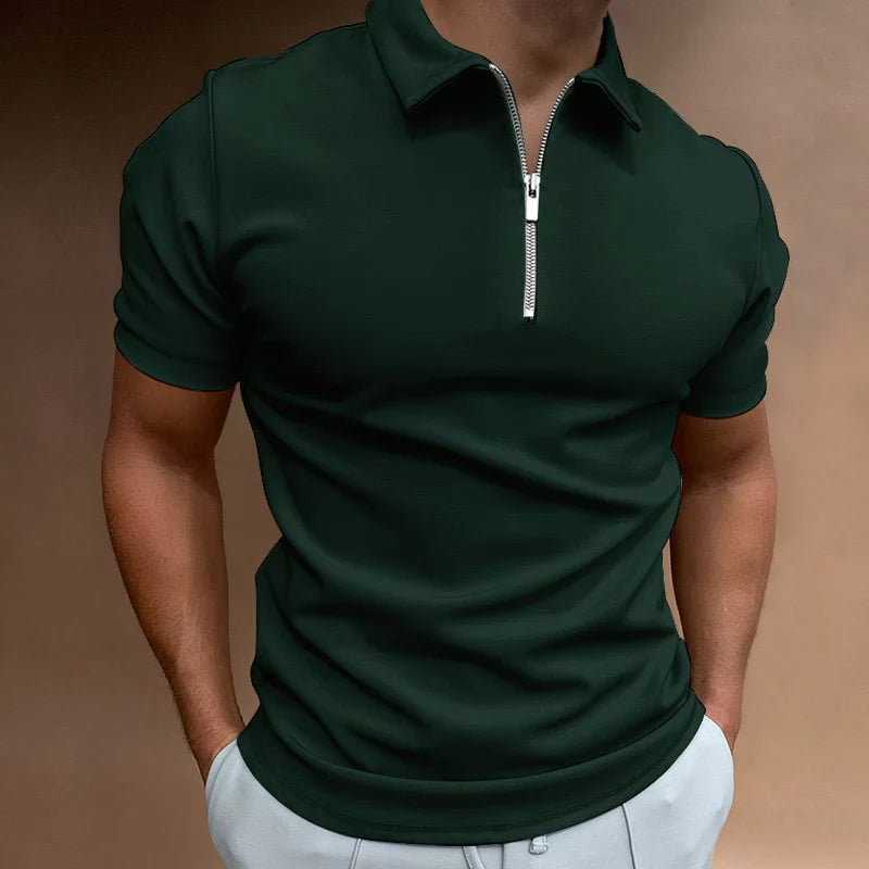 Dave - Elegant Men's Polo Shirt with Modern Zip Collar