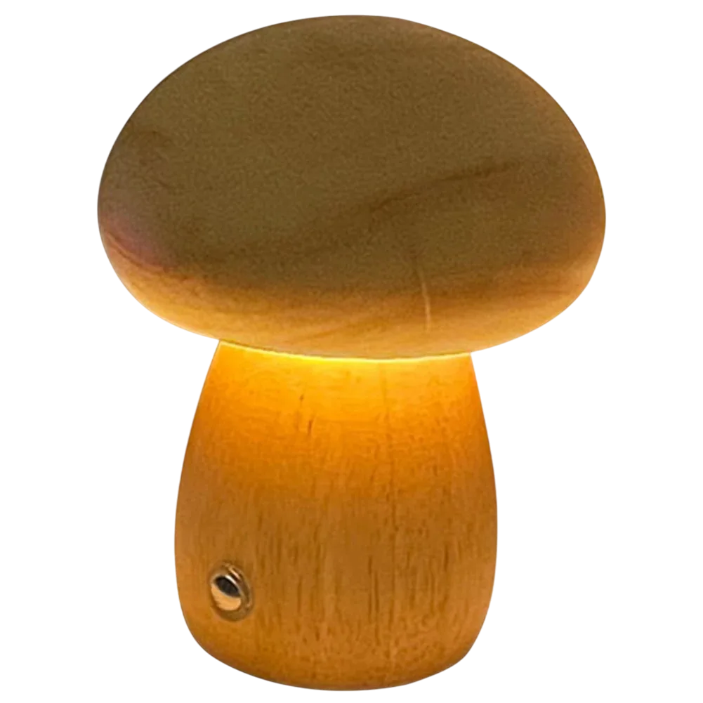 Twilora - Dimmable Wooden LED Mushroom Night Light with USB Charging