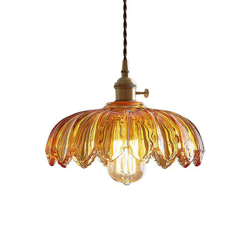 Evorra - Vintage Glass Flower Pendant Lamp With Green Amber Glass