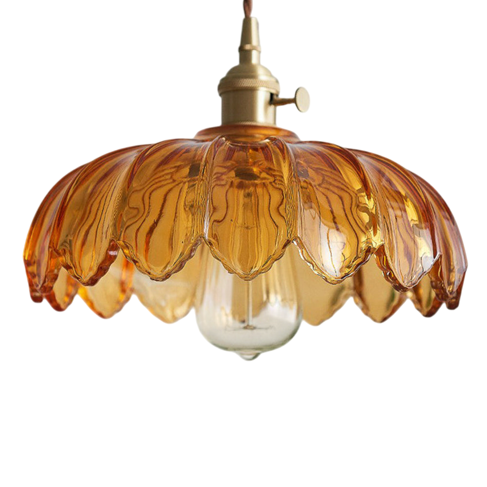 KindleGlo - Vintage Glazed Floral Hanging Lamp in Amber and Green