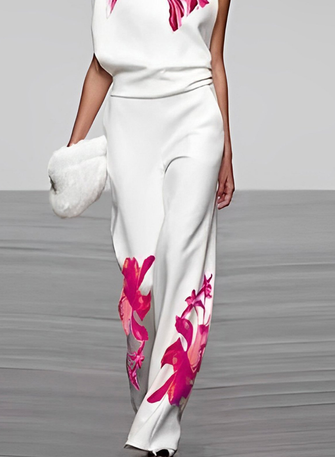 Amelina- Stylish Women's Floral Turtleneck Top and Wide Leg Pants Set