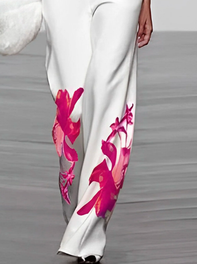Amelina- Stylish Women's Floral Turtleneck Top and Wide Leg Pants Set