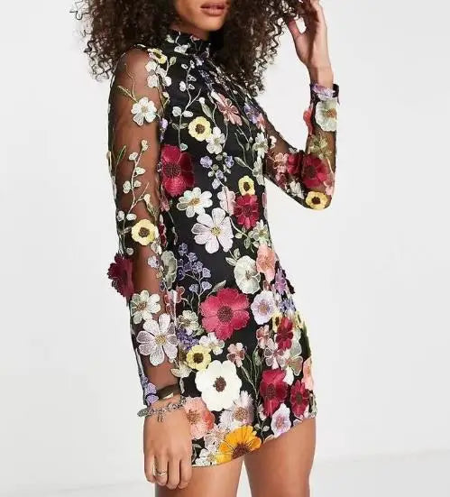 Beverly - Elegant Sleeveless Floral Dress with 3D Embroidery