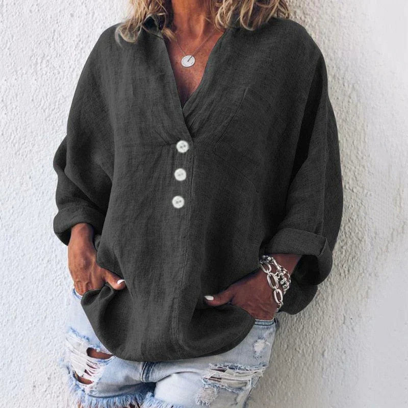 Kaylee - Relaxed Fit Cotton Linen Blouse with Oversized Silhouette