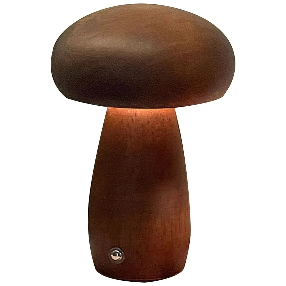 Twilora - Dimmable Wooden LED Mushroom Night Light with USB Charging