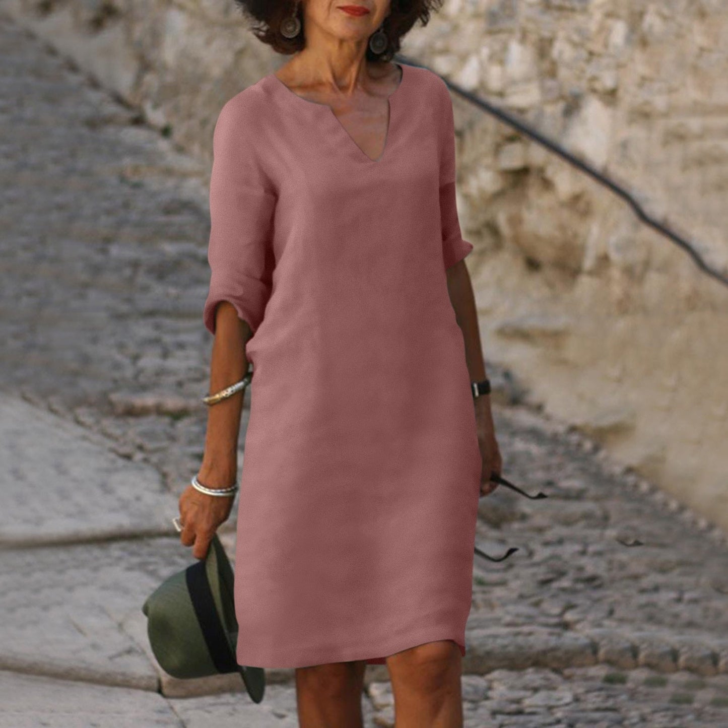 Jaliyah - Elegant Linen Summer Dress with V-Neck for Women