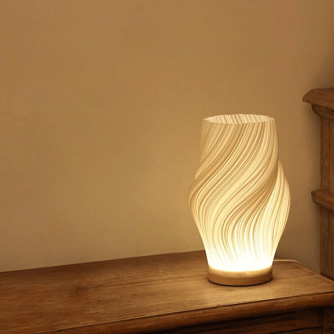 Torchora - Serene Wavecrest Lamp With Warm Wood Base Glow