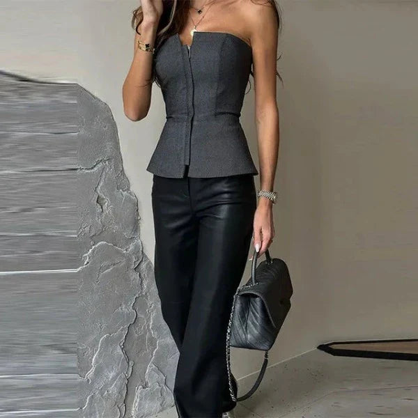 Avice - Stylish Women's Sleeveless Top with Zipper Detail