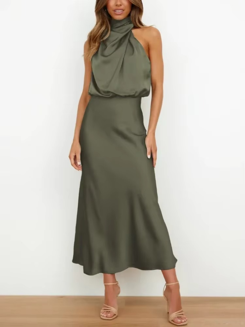 Marcy - Satin Halter Midi Cocktail Dress For Women