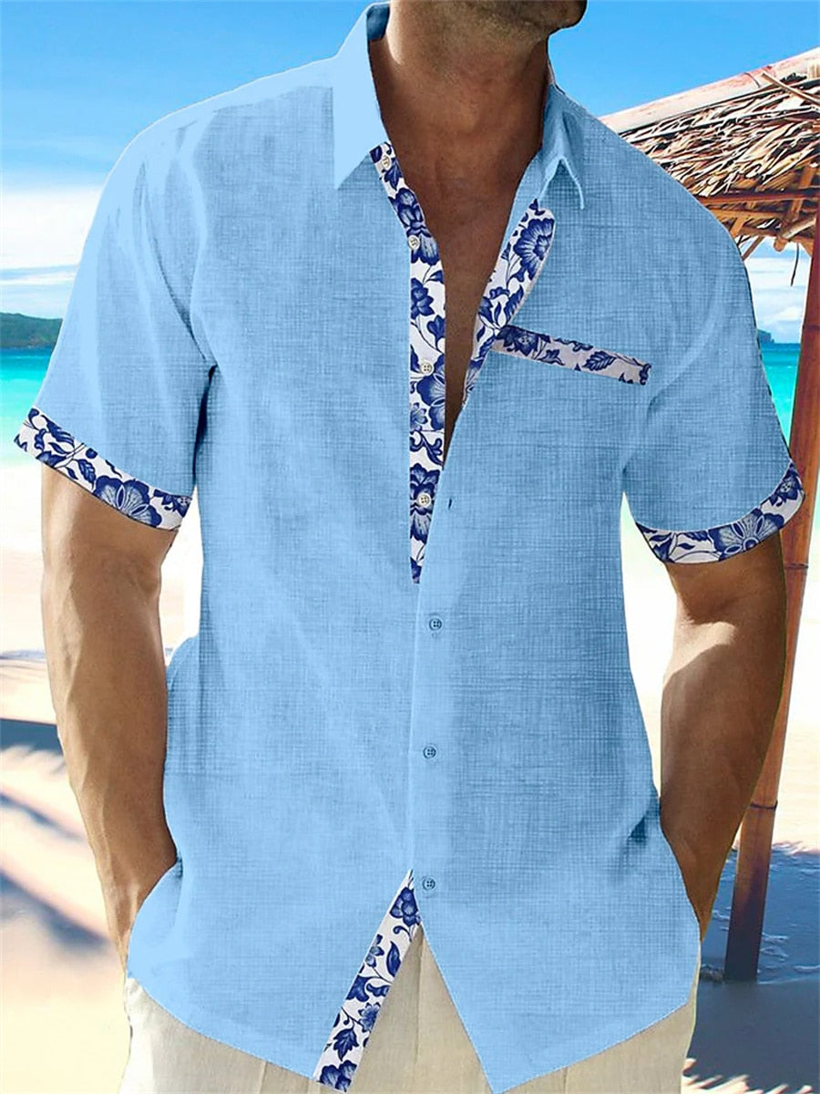 Aidan - Stylish Men's Linen Shirt with Breathable Fabric and Patterned Details