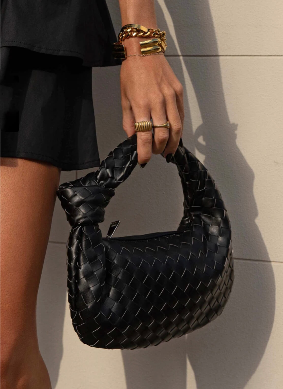 Trisha - Vegan Leather Woven Shoulder Bag Handbag For Everyday Use