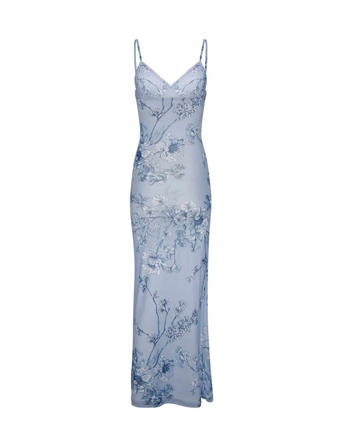 Leyla - Floral Blue Maxi Dress With Delicate Lace For Women
