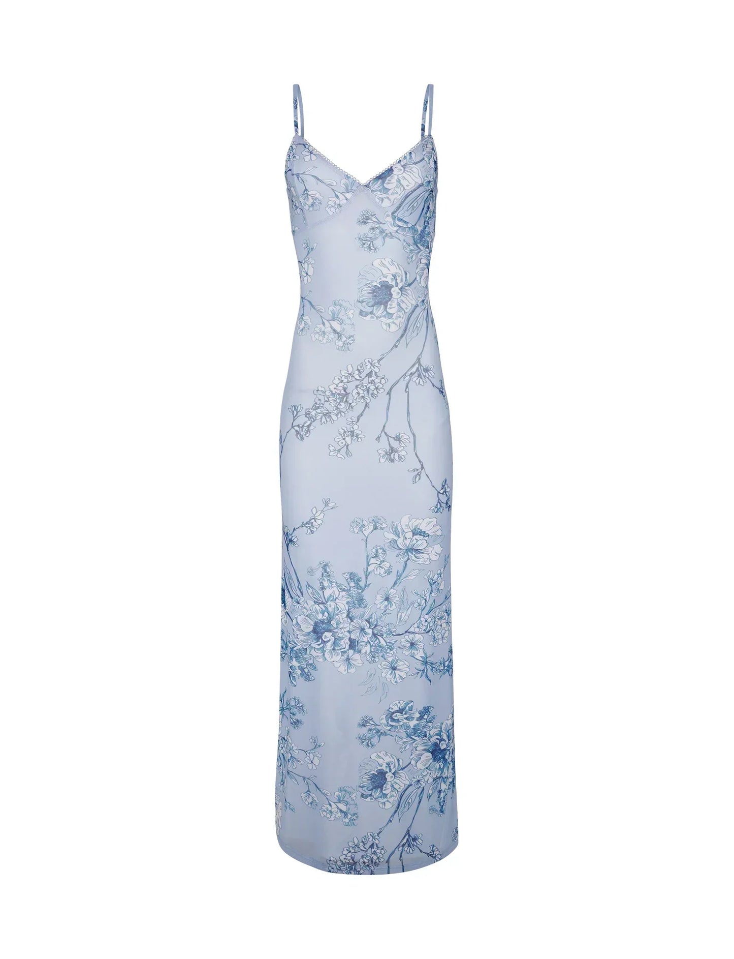 Leyla - Floral Blue Maxi Dress With Delicate Lace For Women