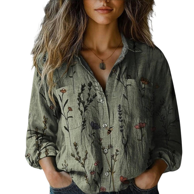 Mona - Women's Vintage Blouse with Floral Pattern and Timeless Elegance