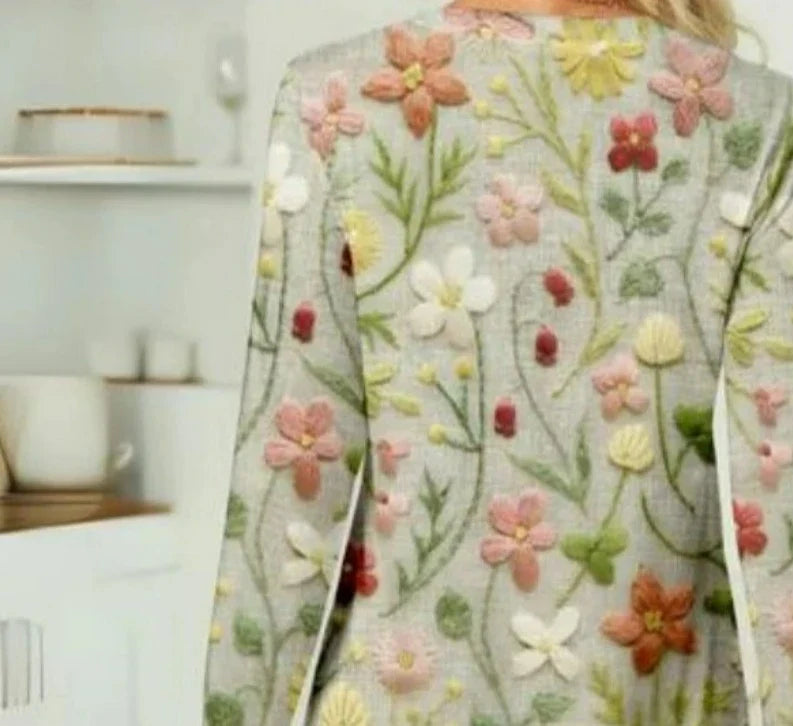 Yone - Women's Cozy Spring Sweater with Floral Embroidery