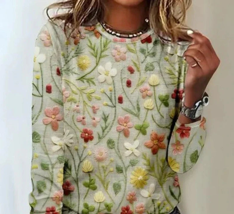 Yone - Women's Cozy Spring Sweater with Floral Embroidery