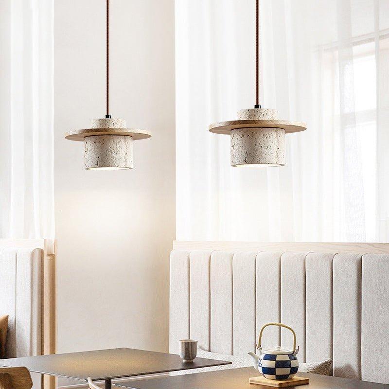 Stonora - Natural Travertine Pendant Light With LED Dimmable Ring
