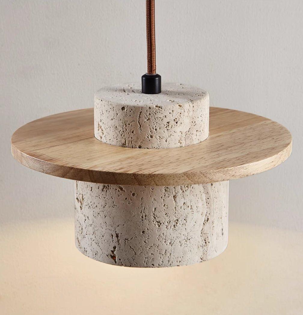 Stonora - Natural Travertine Pendant Light With LED Dimmable Ring