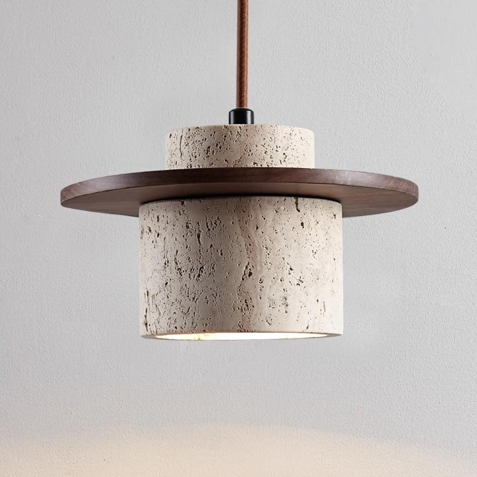 Stonora - Natural Travertine Pendant Light With LED Dimmable Ring