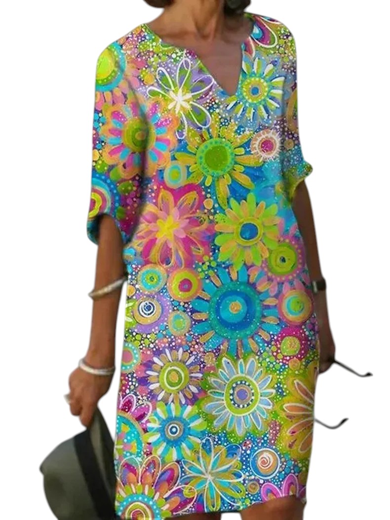 Philipa - Charming Floral Dress with V-neck Design for Women