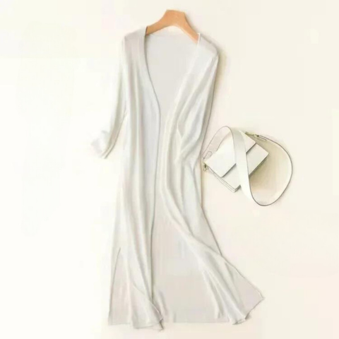 Adalina - Lightweight Women's Long Cardigan with Open Front and 3/4 Sleeves