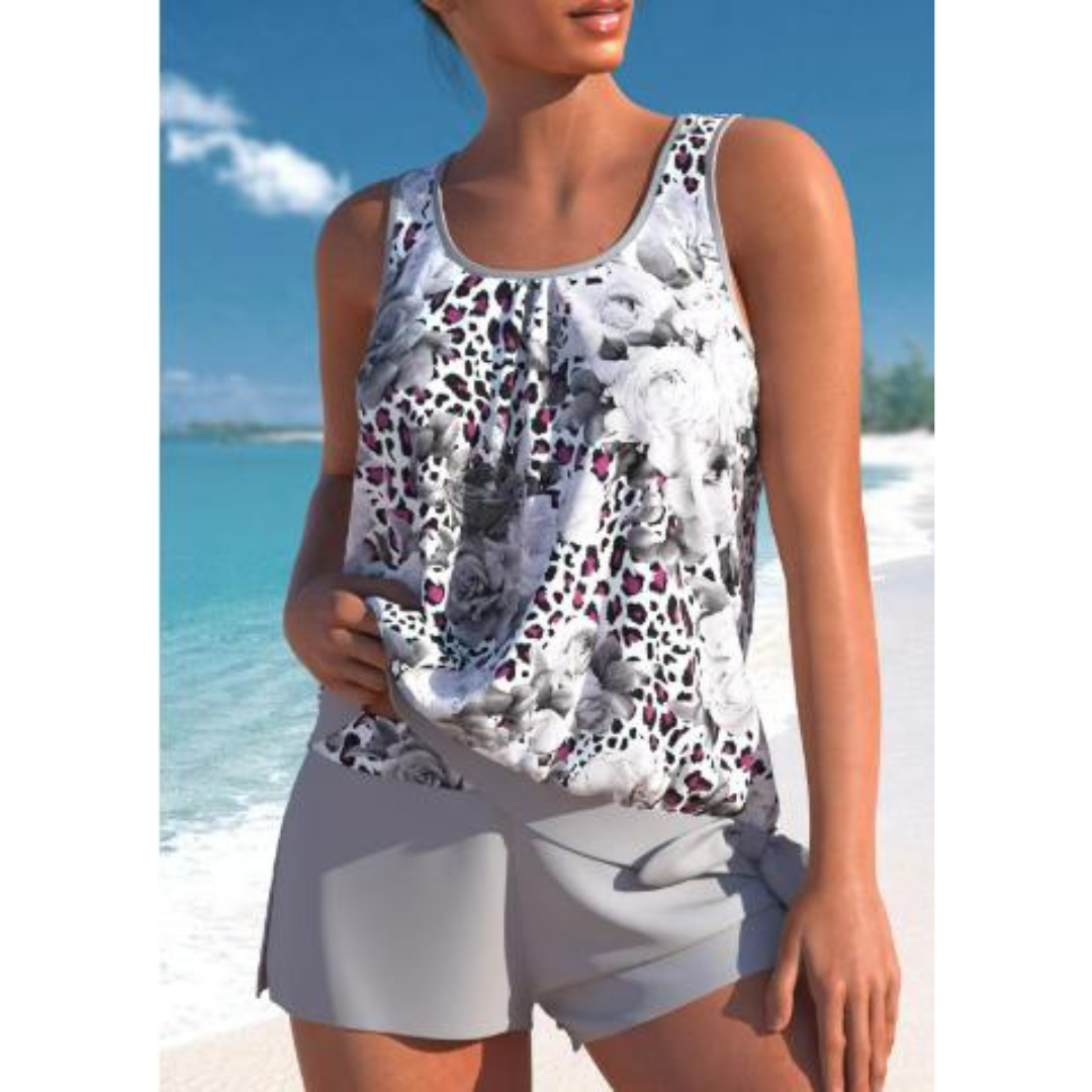 Adalina - Stylish Women's Two-Tone Floral Print Tankini Set