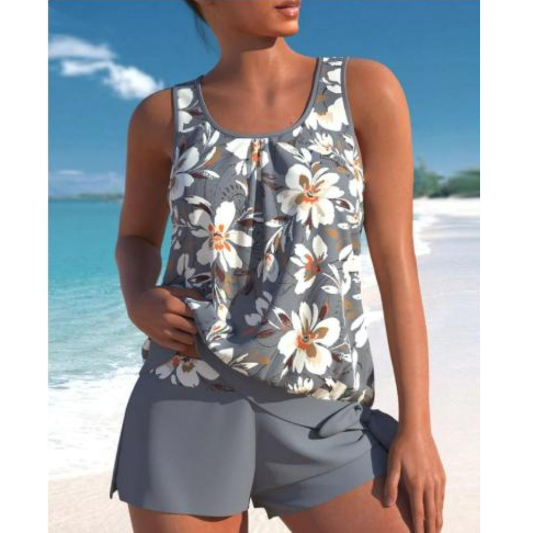 Adalina - Stylish Women's Two-Tone Floral Print Tankini Set