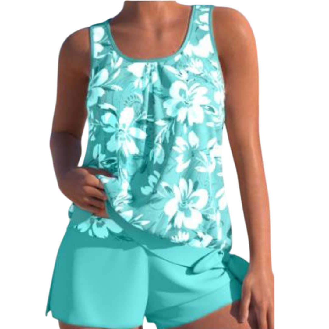 Adalina - Stylish Women's Two-Tone Floral Print Tankini Set