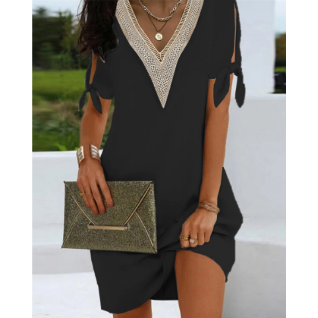 Dot - Sophisticated V-neck Tunic Dress for Women in White