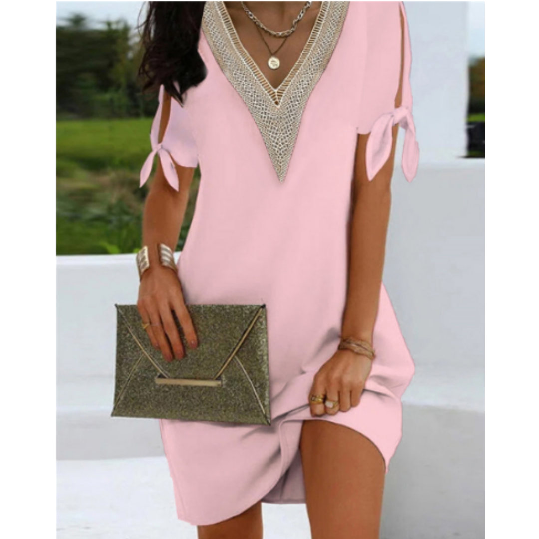Dot - Sophisticated V-neck Tunic Dress for Women in White
