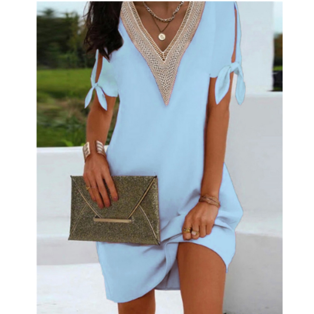 Dot - Sophisticated V-neck Tunic Dress for Women in White