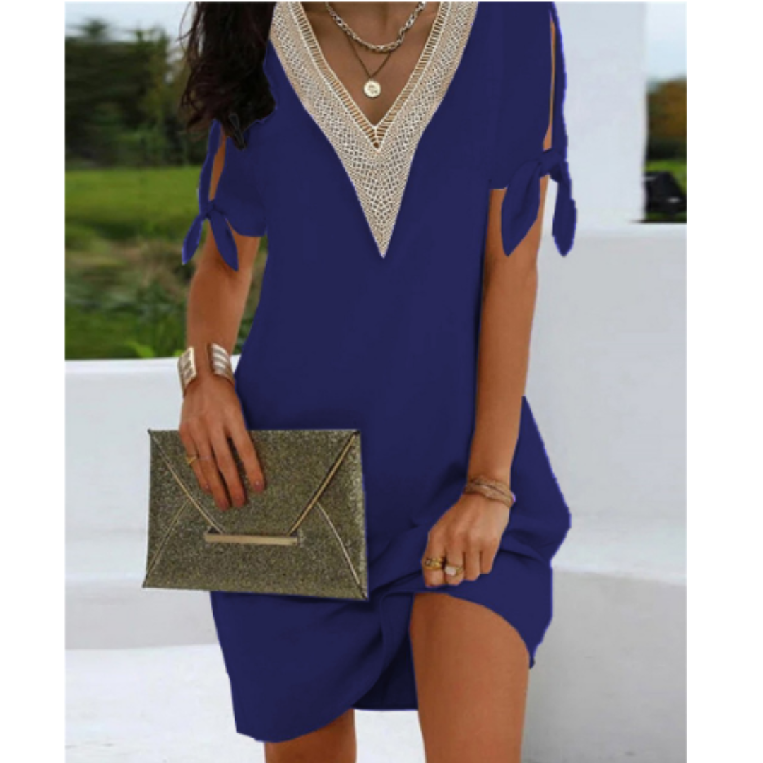 Dot - Sophisticated V-neck Tunic Dress for Women in White