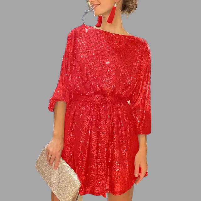 Nance - Stunning Sequin Mini Dress with Pleated Waist and Wide Sleeves