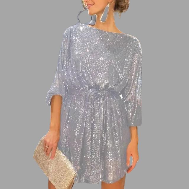 Nance - Stunning Sequin Mini Dress with Pleated Waist and Wide Sleeves