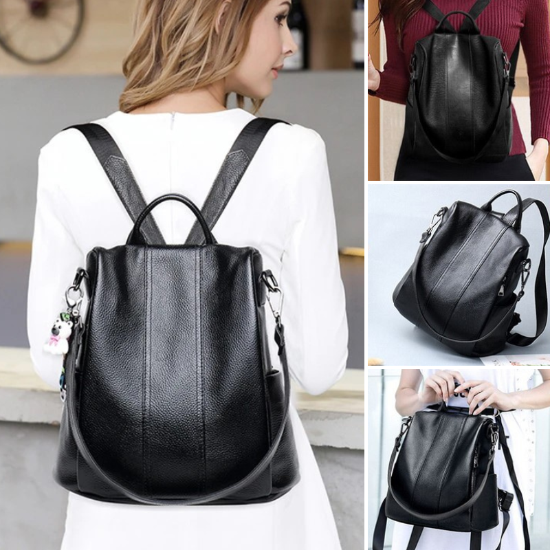 Harlow - Stylish Anti-theft Leather Backpack for Safe Travel