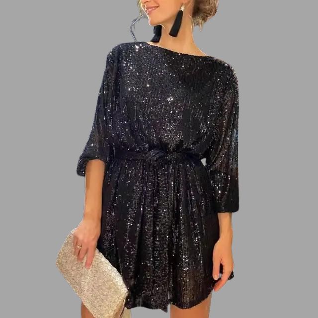 Nance - Stunning Sequin Mini Dress with Pleated Waist and Wide Sleeves