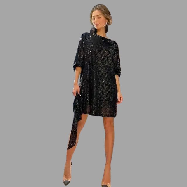 Nance - Stunning Sequin Mini Dress with Pleated Waist and Wide Sleeves