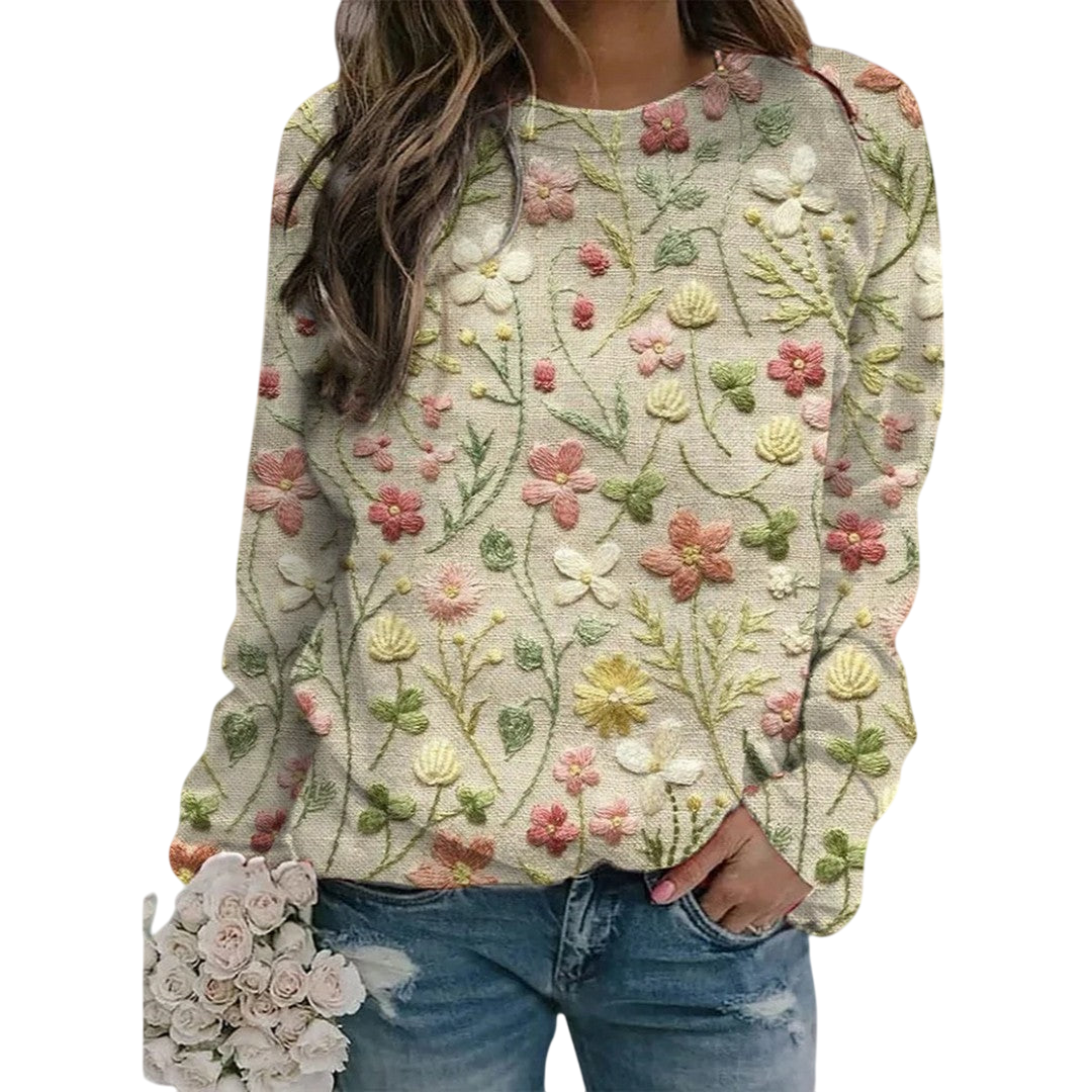 Yone - Women's Cozy Spring Sweater with Floral Embroidery