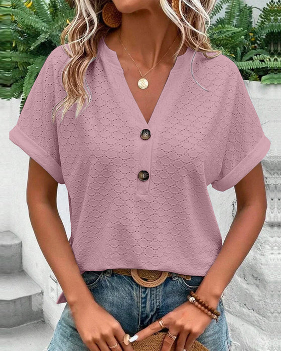Alana - Women's Elegant Top with V-neck and Button Detail