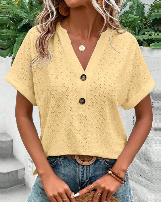 Alana - Women's Elegant Top with V-neck and Button Detail