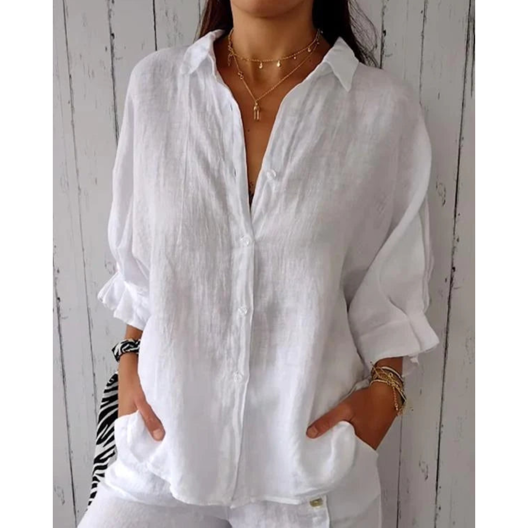 Chrissy - Comfortable Women's Blouse in Premium Cotton and Linen Blend