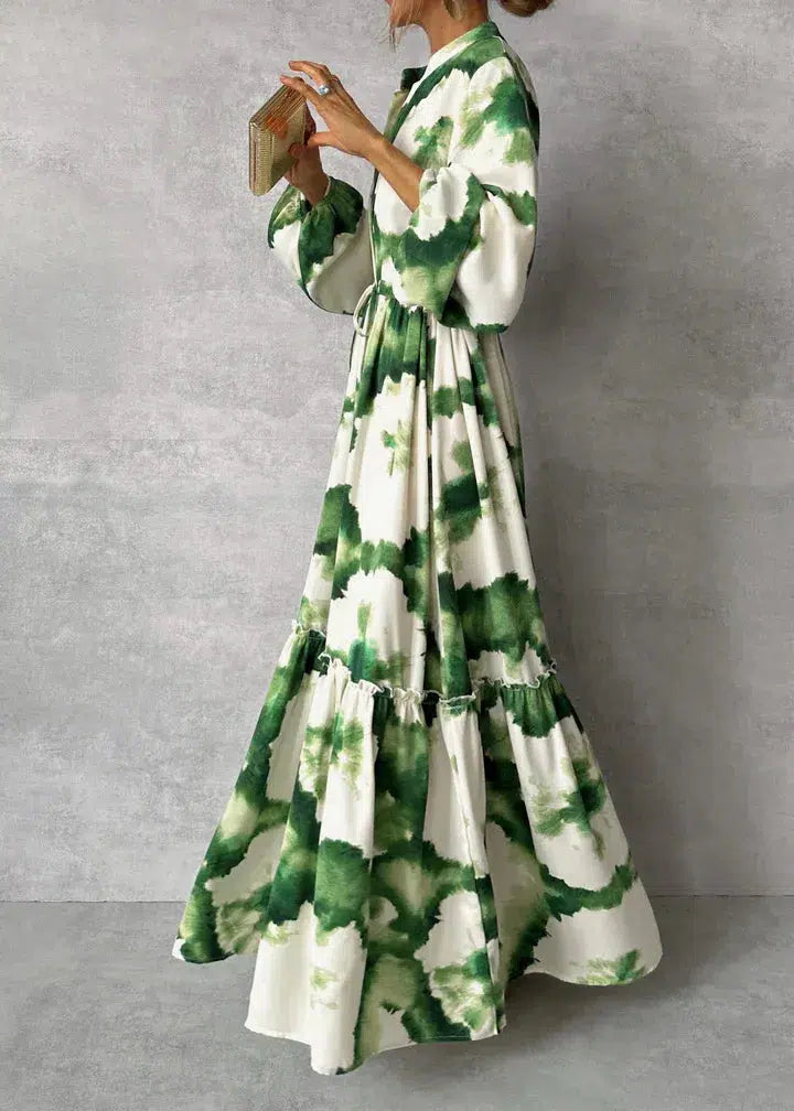 Afton - Elegant Women's Maxi Dress with Long Sleeves and V-Neck Design
